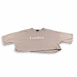 Forever 21 London England Graphic Crop Top Tan Womens XL Short Sleeve T-Shirt
